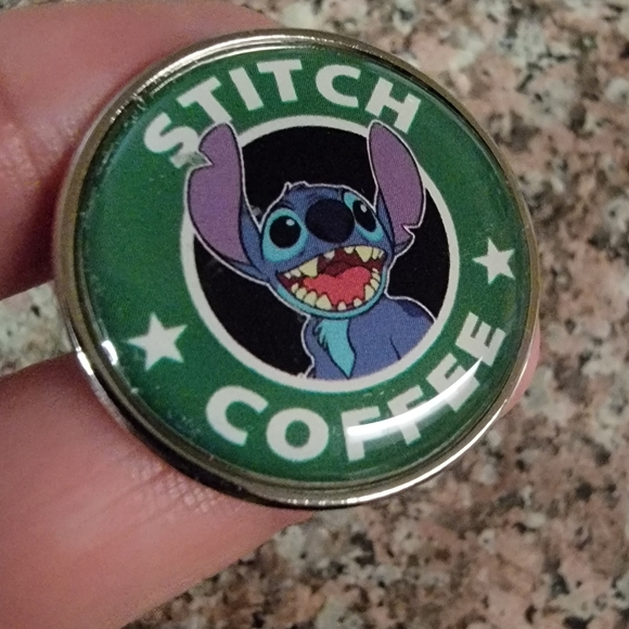 *2 for $13* Stitch and Coffee Lover Round Enamel Pin - Picture 4 of 5